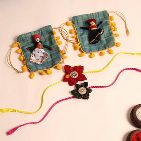  Handmade Fabric Flower Rakhi (Set of 2)