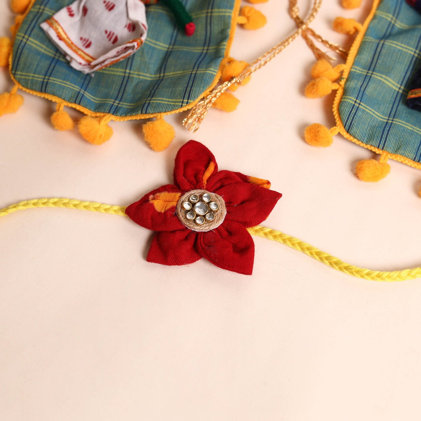  Handmade Fabric Flower Rakhi (Set of 2)