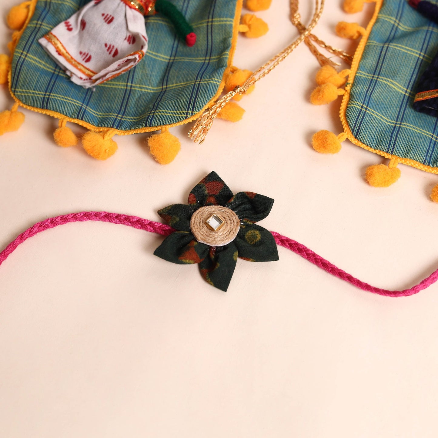  Handmade Fabric Flower Rakhi (Set of 2)
