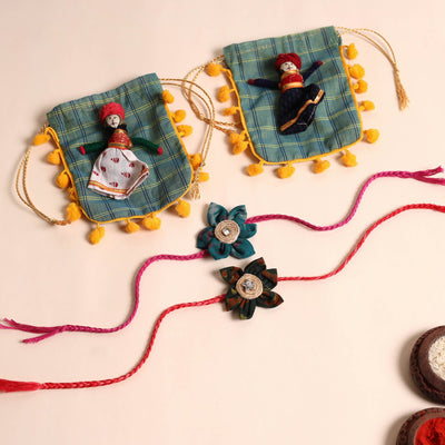  Handmade Fabric Flower Rakhi (Set of 2)