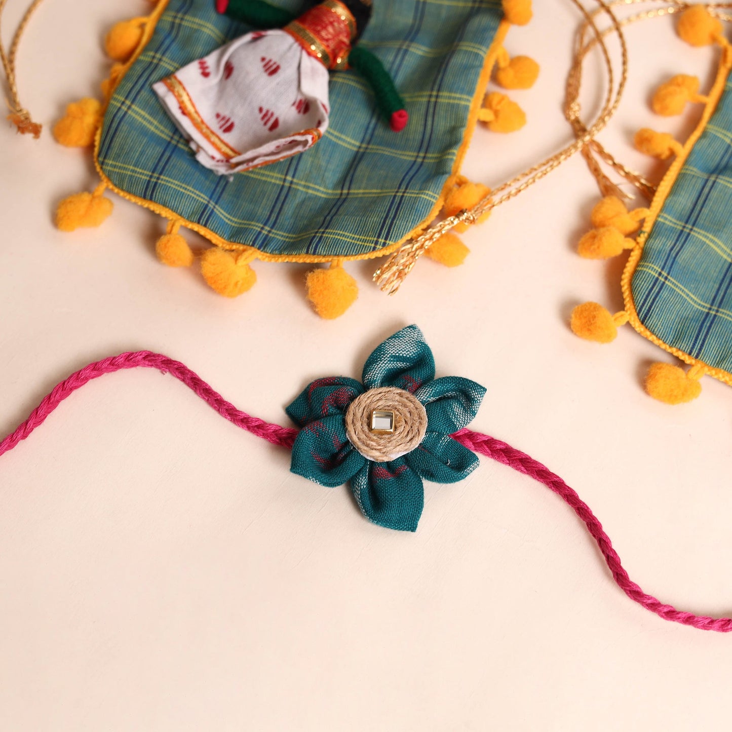  Handmade Fabric Flower Rakhi (Set of 2)