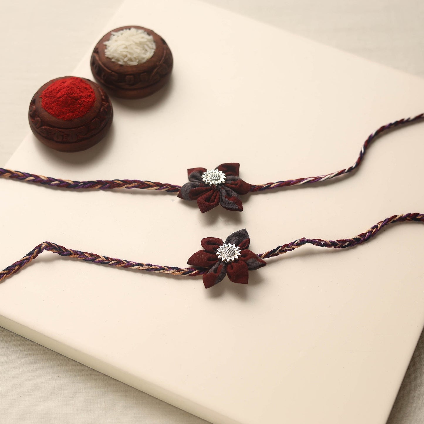  Handmade Fabric Flower Rakhi (Set of 2)