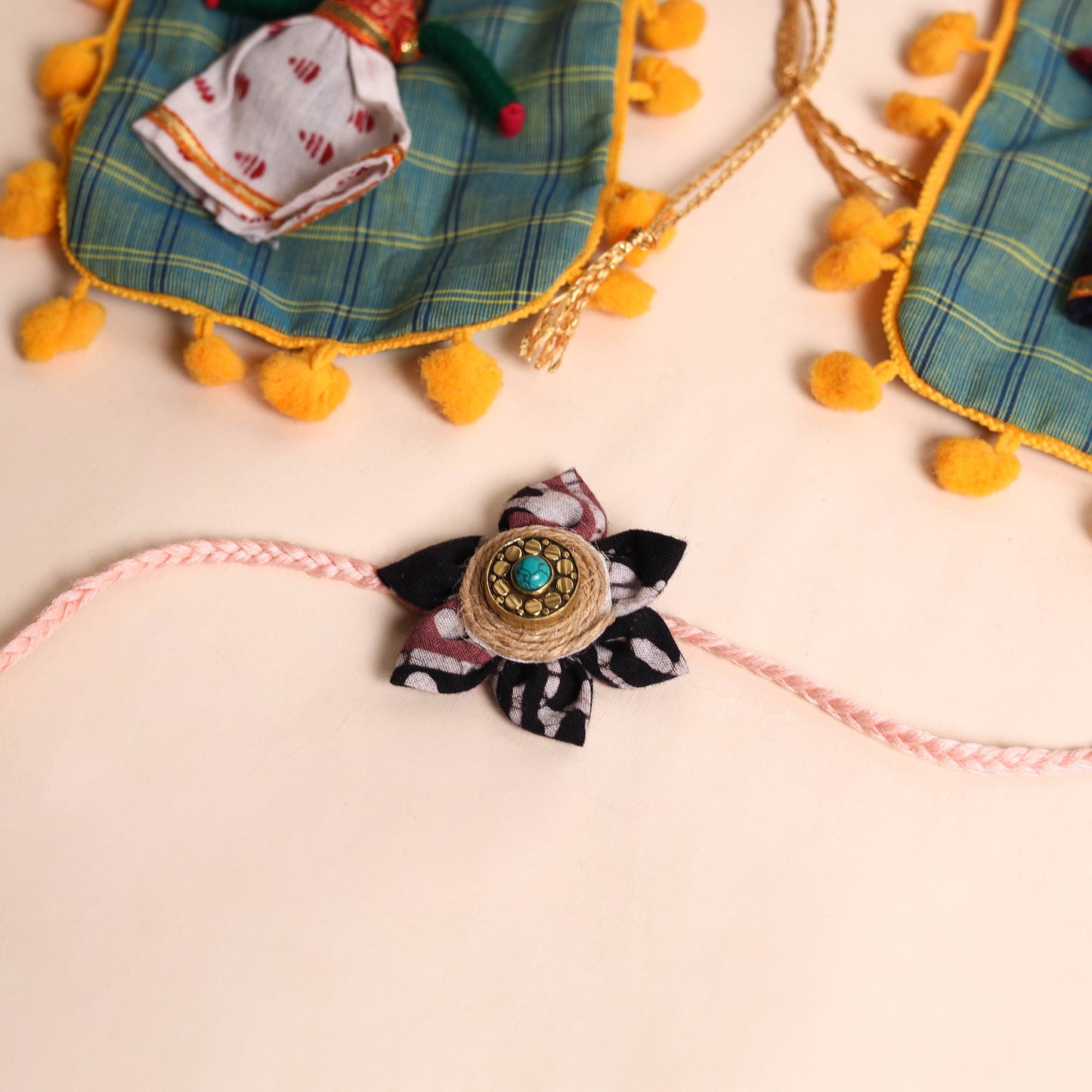  Handmade Fabric Flower Rakhi (Set of 2)