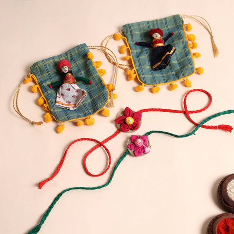  Handmade Fabric Flower Rakhi (Set of 2)