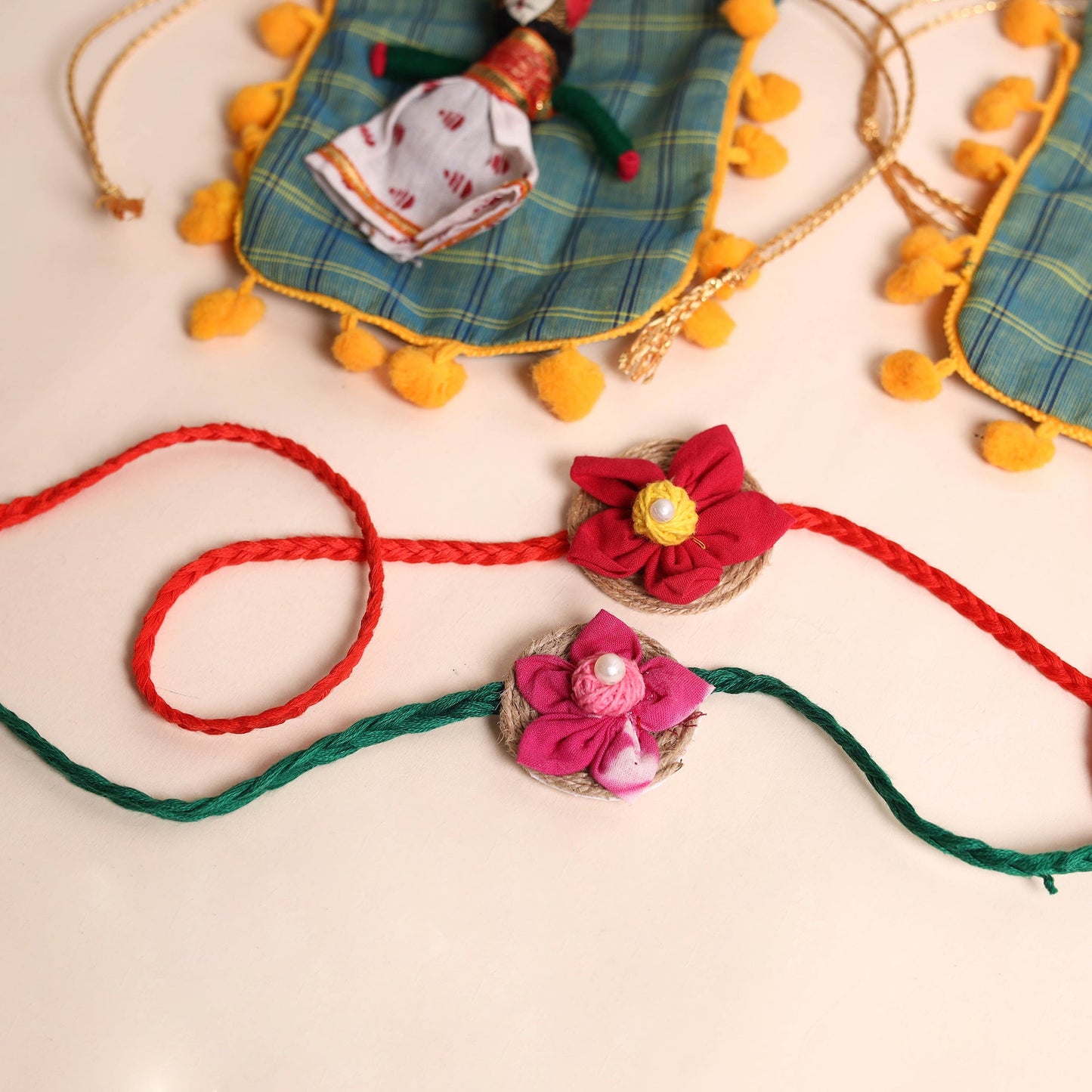  Handmade Fabric Flower Rakhi (Set of 2)