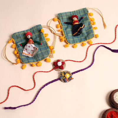  Handmade Fabric Flower Rakhi (Set of 2)