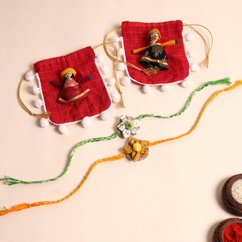  Handmade Fabric Flower Rakhi (Set of 2)