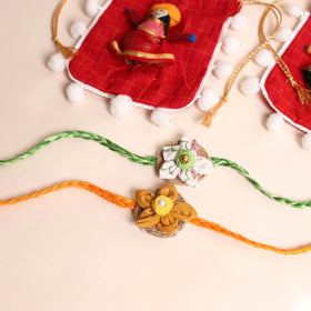  Handmade Fabric Flower Rakhi (Set of 2)