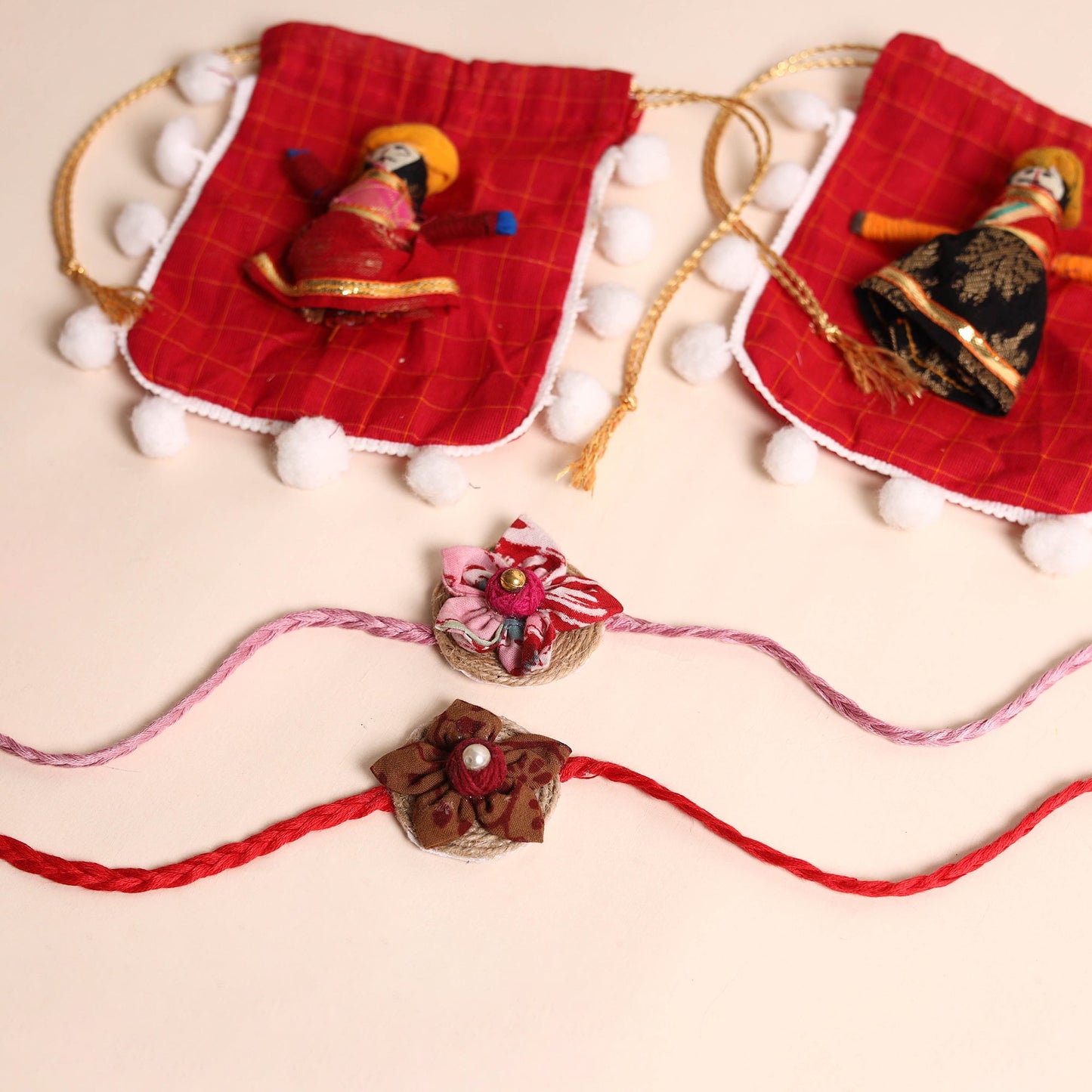  Handmade Fabric Flower Rakhi (Set of 2)