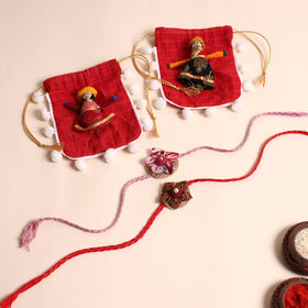  Handmade Fabric Flower Rakhi (Set of 2)