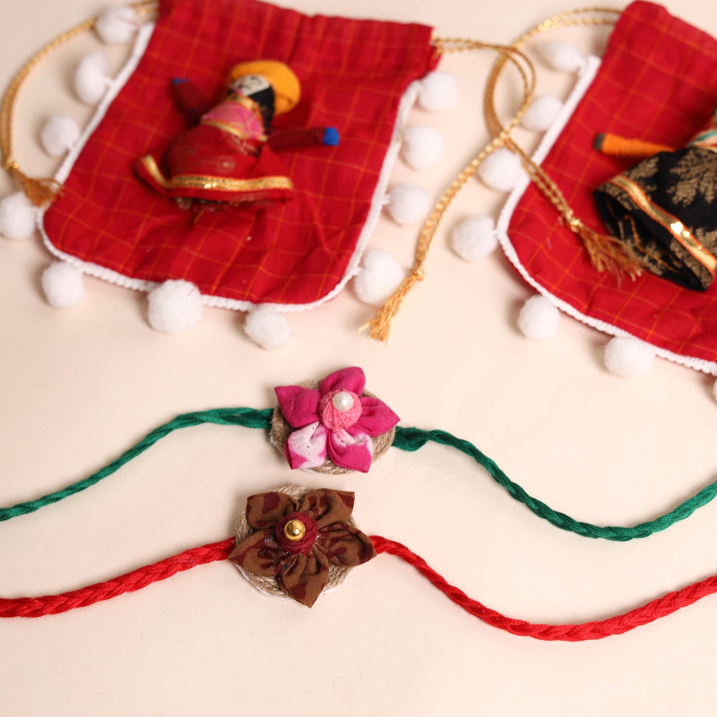  Handmade Fabric Flower Rakhi (Set of 2)