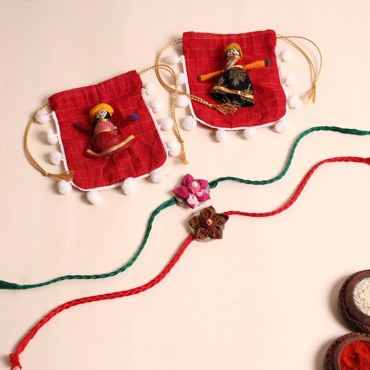  Handmade Fabric Flower Rakhi (Set of 2)