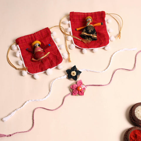  Handmade Fabric Flower Rakhi (Set of 2)