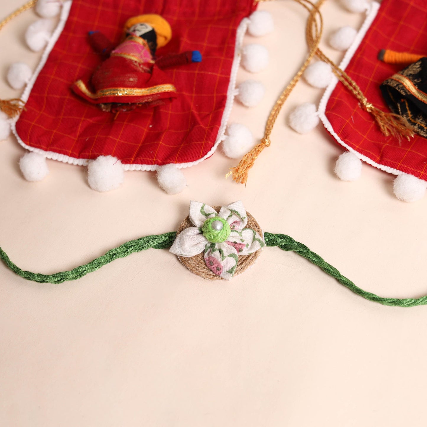  Handmade Fabric Flower Rakhi (Set of 2)