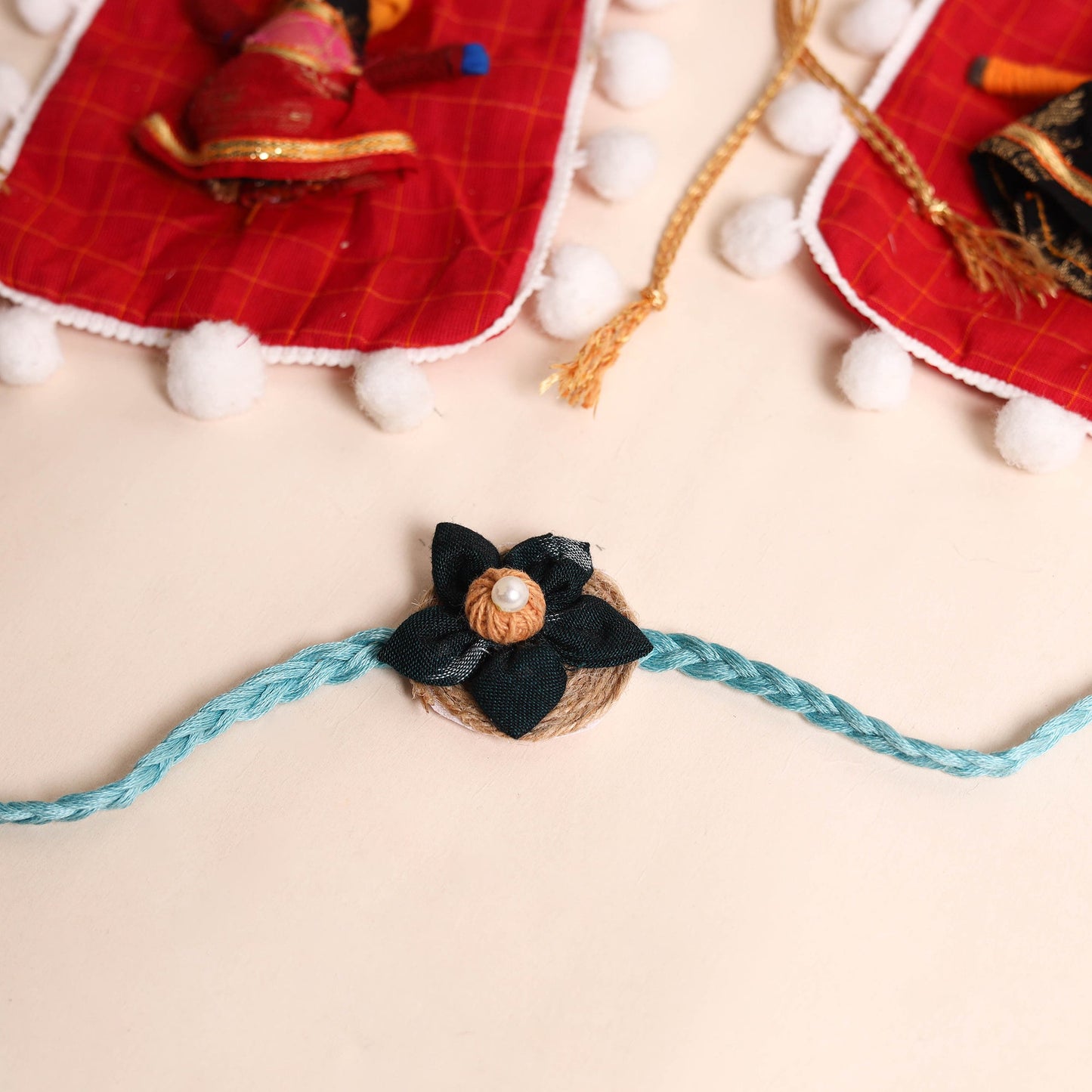  Handmade Fabric Flower Rakhi (Set of 2)