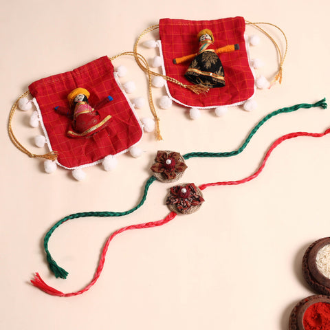  Handmade Fabric Flower Rakhi (Set of 2)