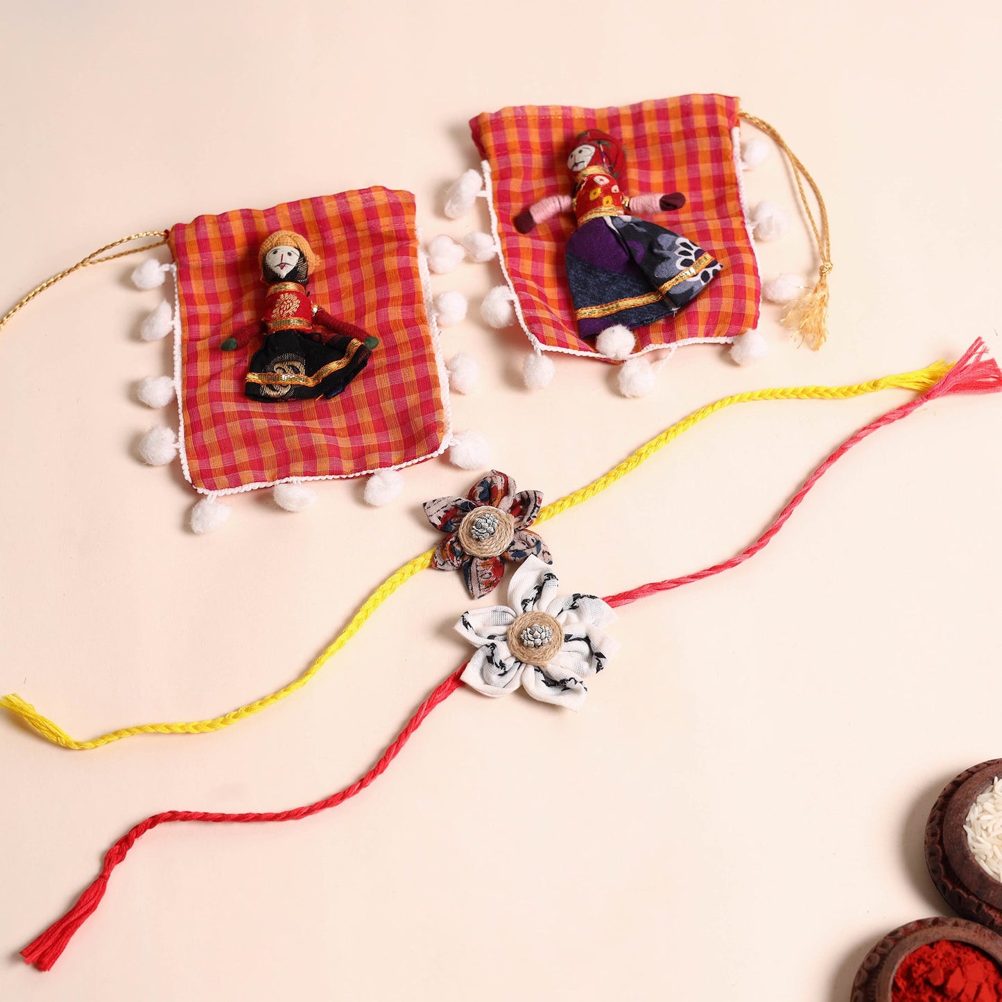  Handmade Fabric Flower Rakhi (Set of 2)