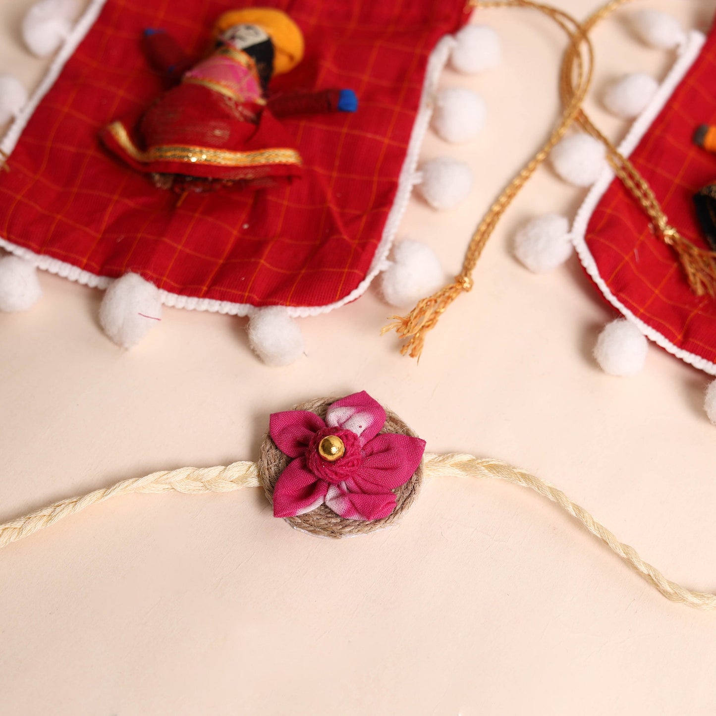  Handmade Fabric Flower Rakhi (Set of 2)