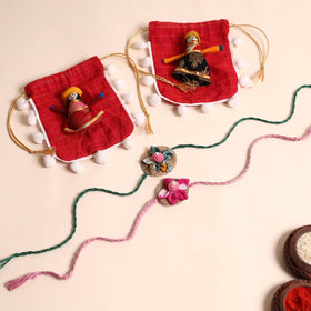  Handmade Fabric Flower Rakhi (Set of 2)
