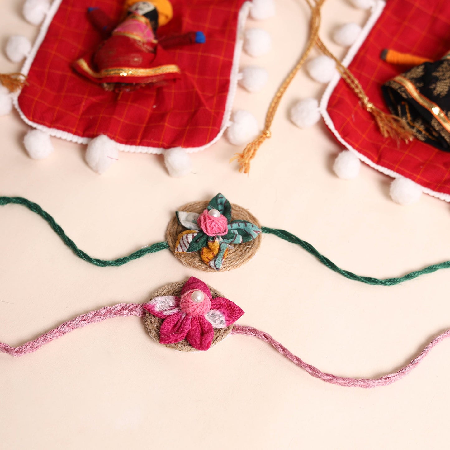  Handmade Fabric Flower Rakhi (Set of 2)