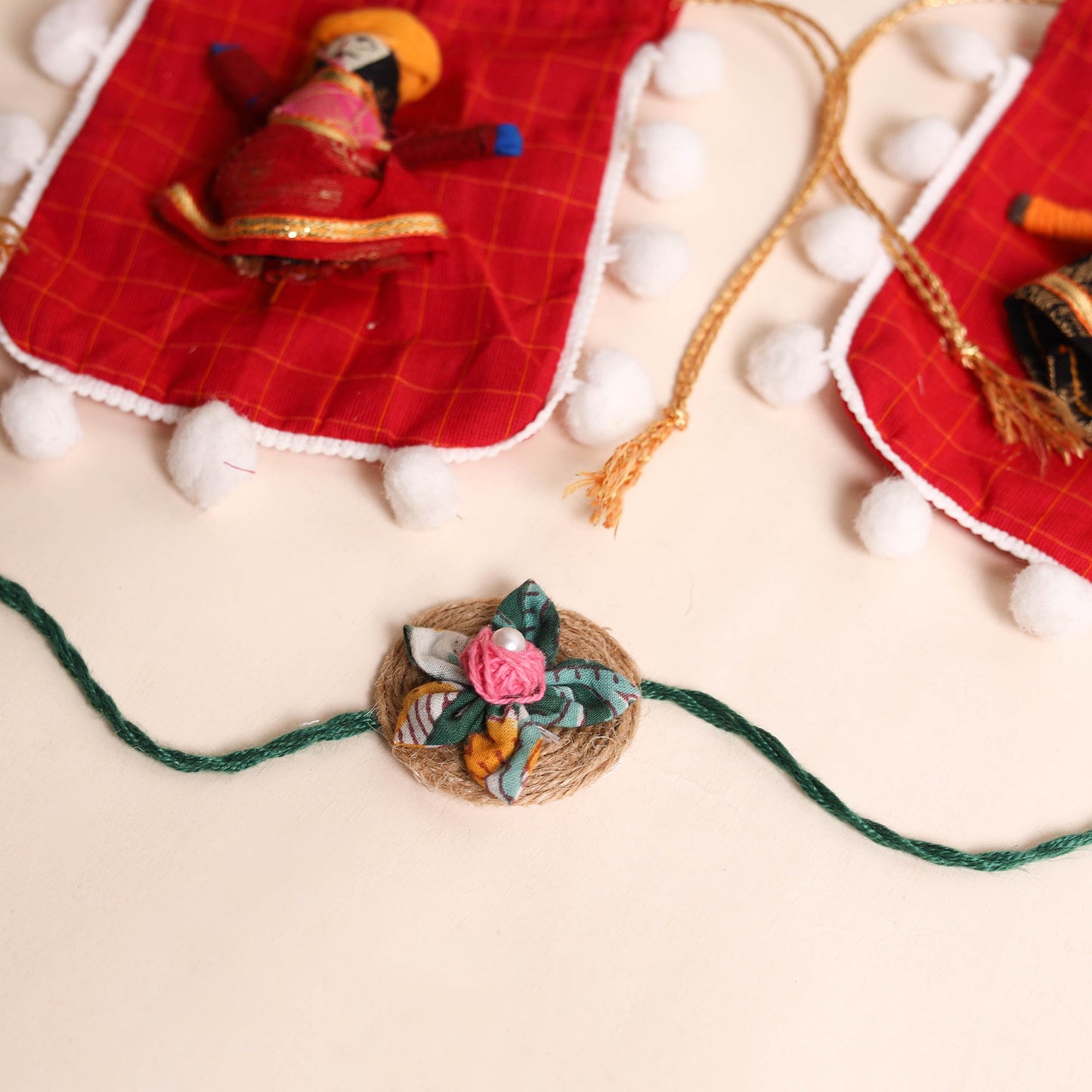  Handmade Fabric Flower Rakhi (Set of 2)