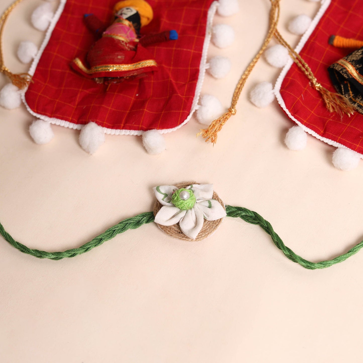  Handmade Fabric Flower Rakhi (Set of 2)