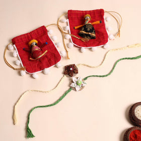 Handmade Fabric Flower Rakhi (Set of 2)