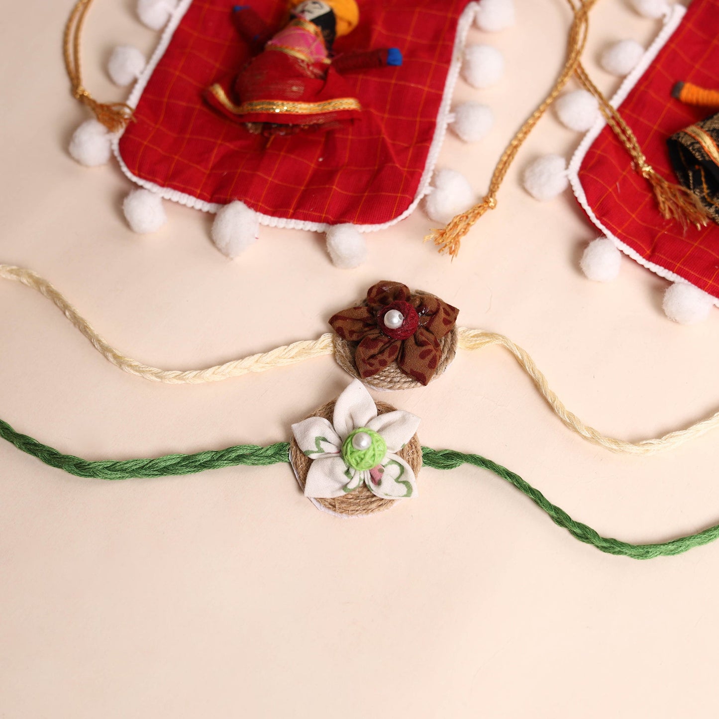  Handmade Fabric Flower Rakhi (Set of 2)