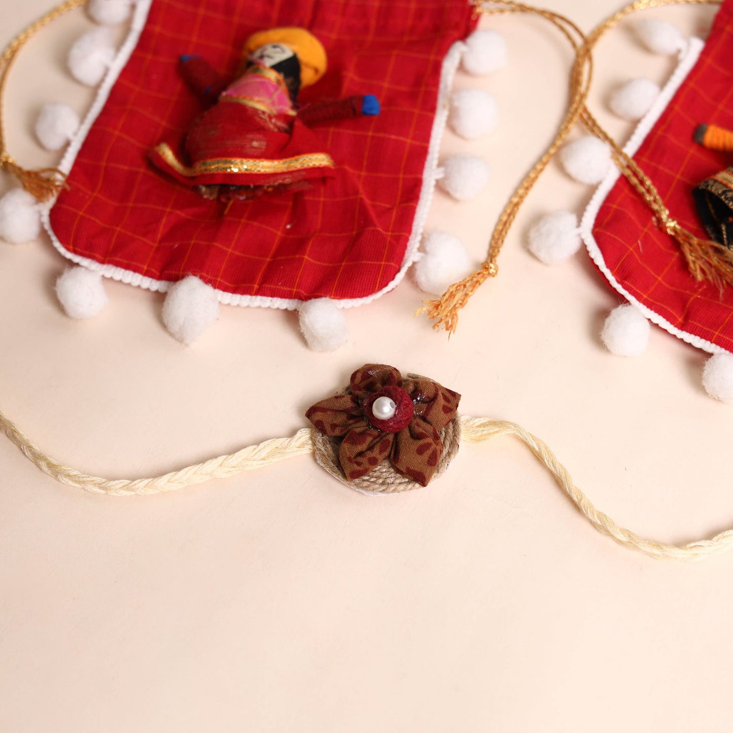  Handmade Fabric Flower Rakhi (Set of 2)