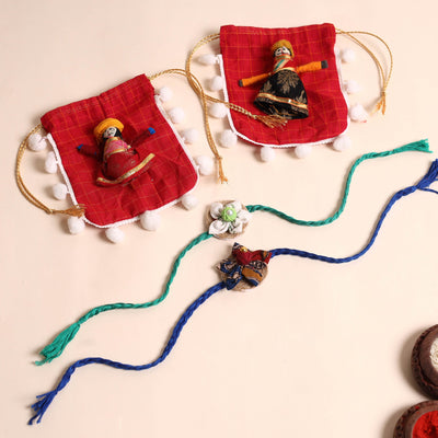  Handmade Fabric Flower Rakhi (Set of 2)