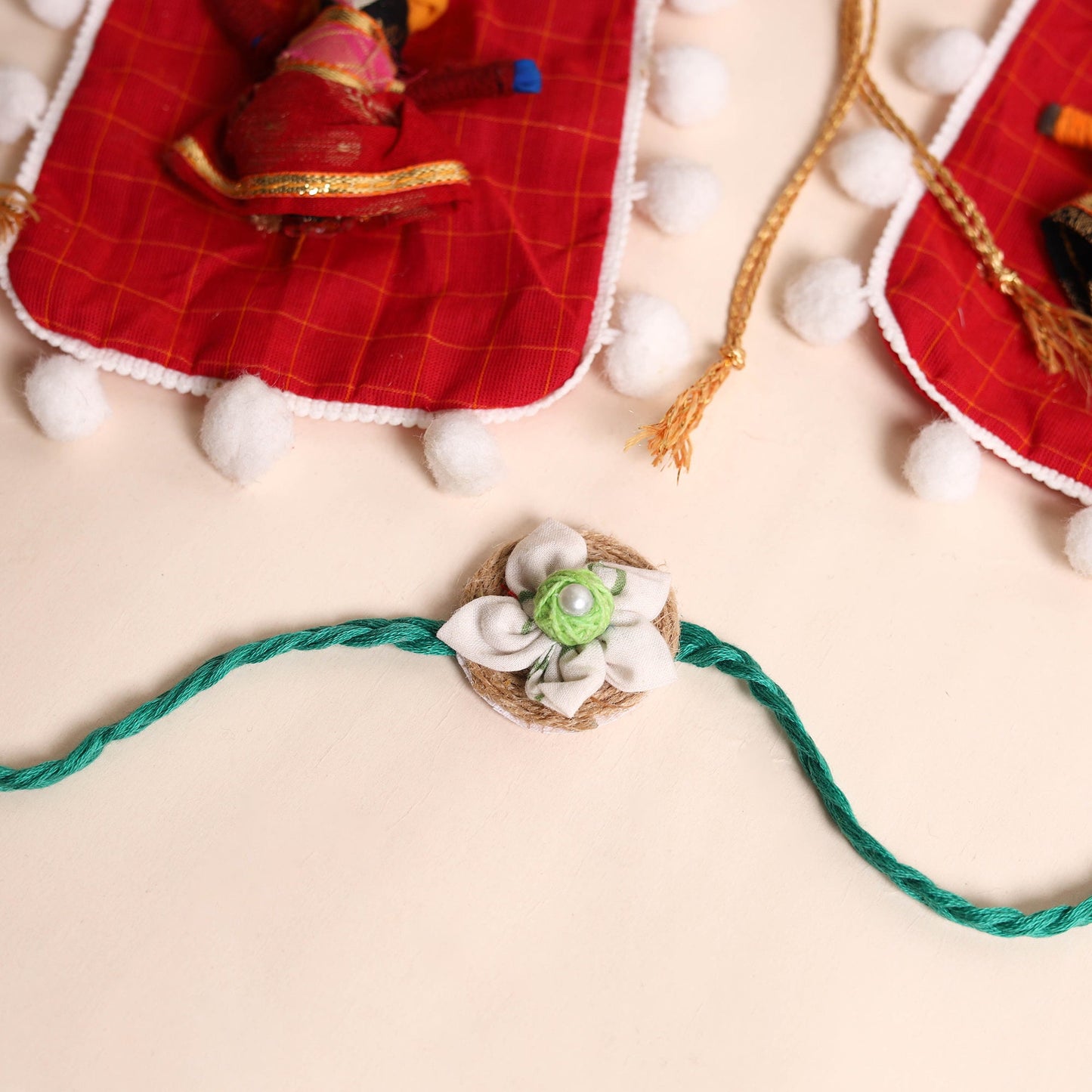  Handmade Fabric Flower Rakhi (Set of 2)