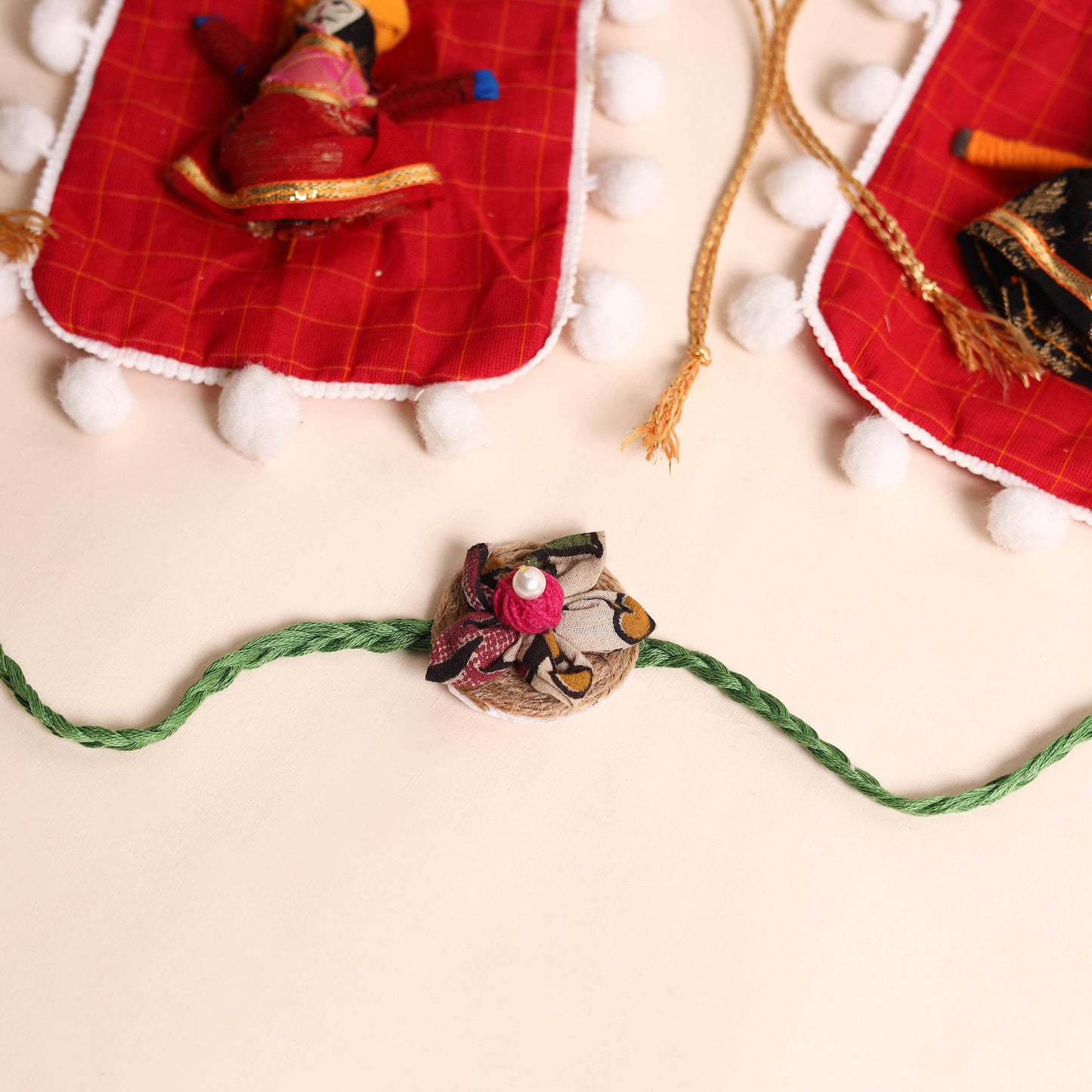  Handmade Fabric Flower Rakhi (Set of 2)