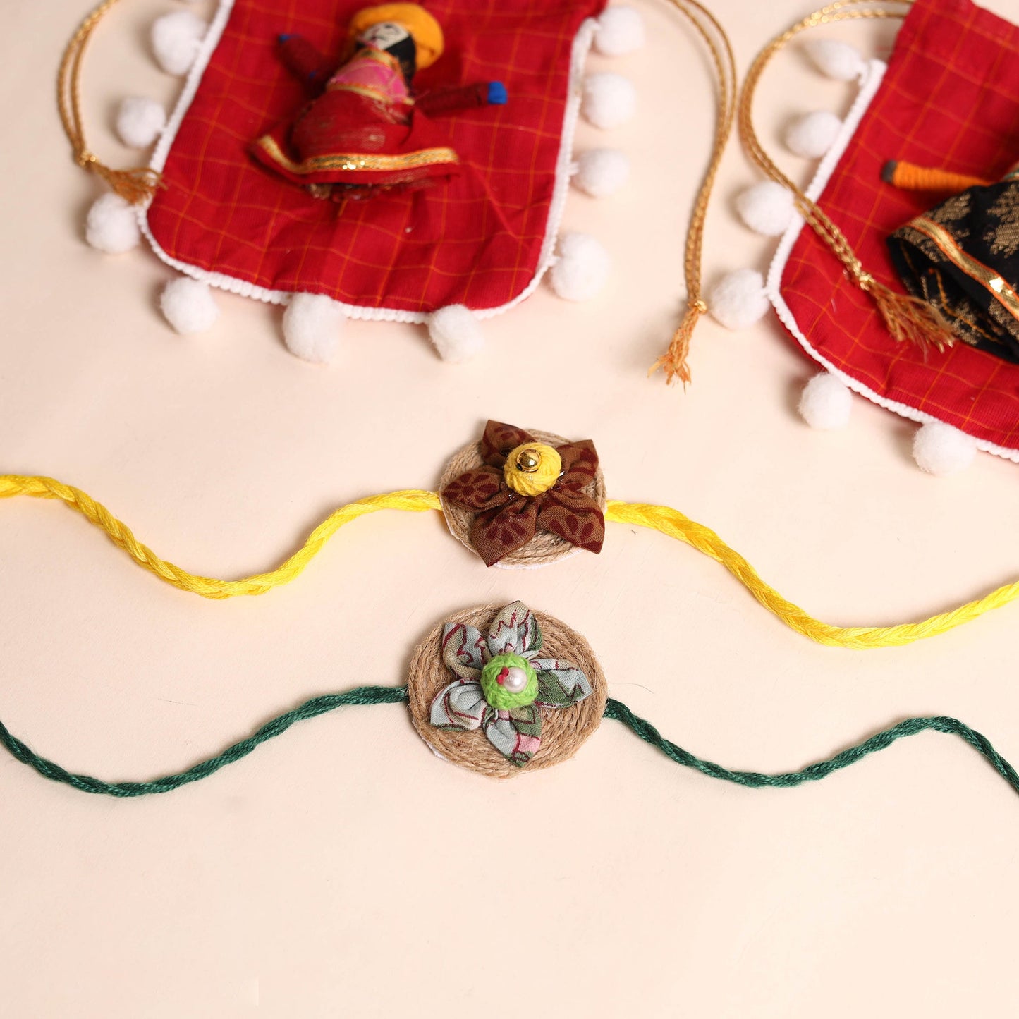  Handmade Fabric Flower Rakhi (Set of 2)