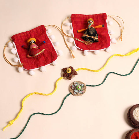  Handmade Fabric Flower Rakhi (Set of 2)