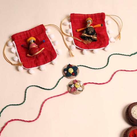  Handmade Fabric Flower Rakhi (Set of 2)