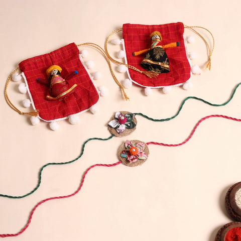  Handmade Fabric Flower Rakhi (Set of 2)