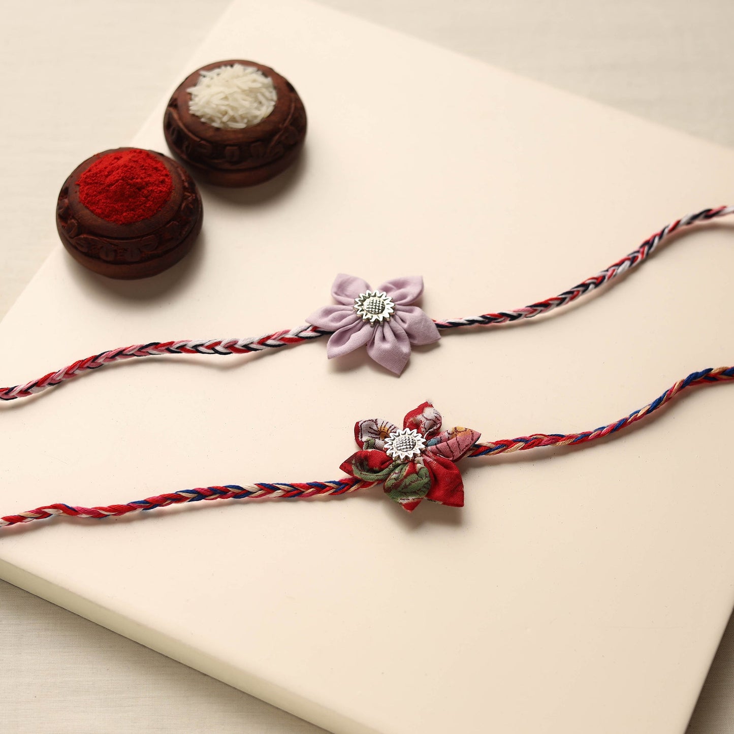  Handmade Fabric Flower Rakhi (Set of 2)