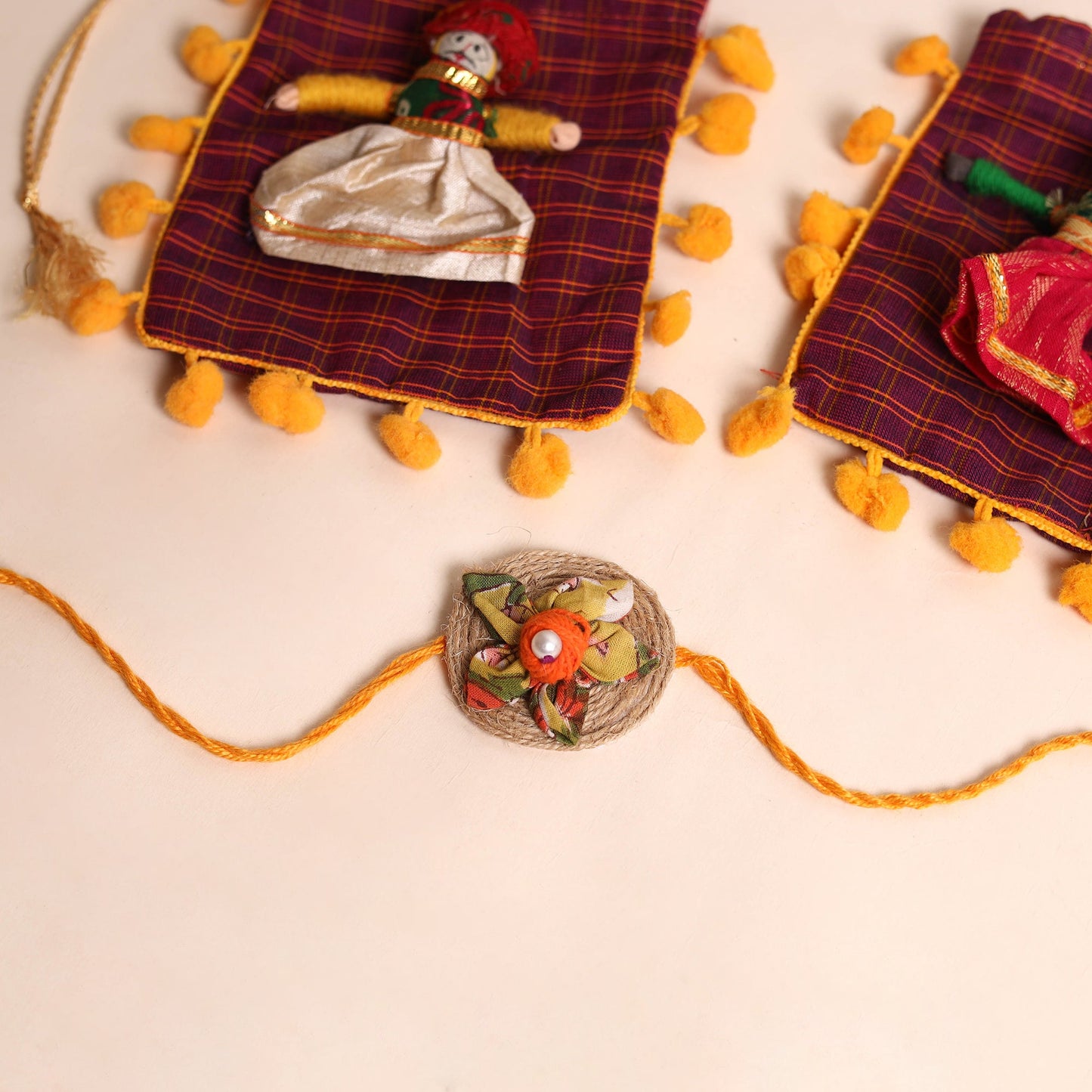  Handmade Fabric Flower Rakhi (Set of 2)