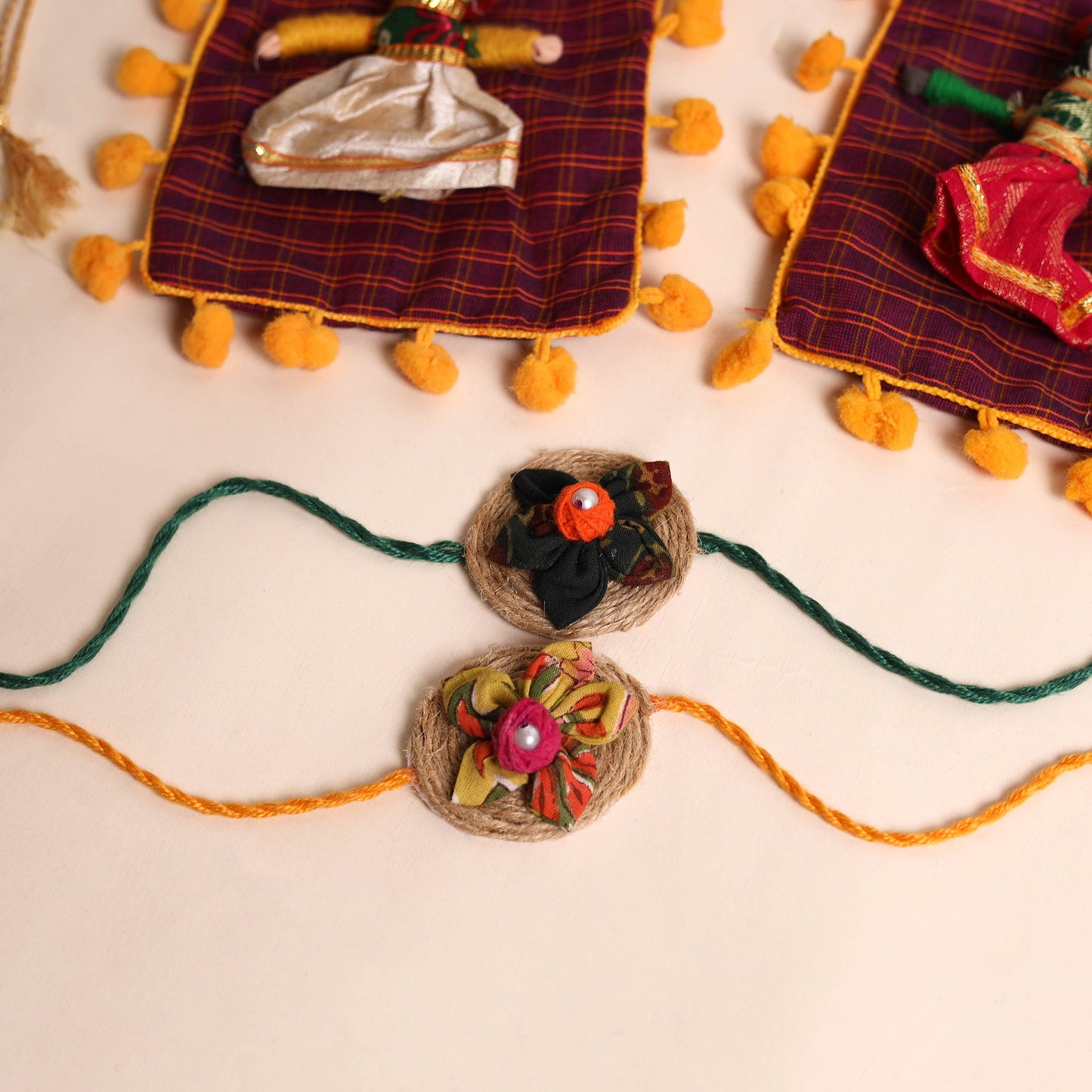  Handmade Fabric Flower Rakhi (Set of 2)