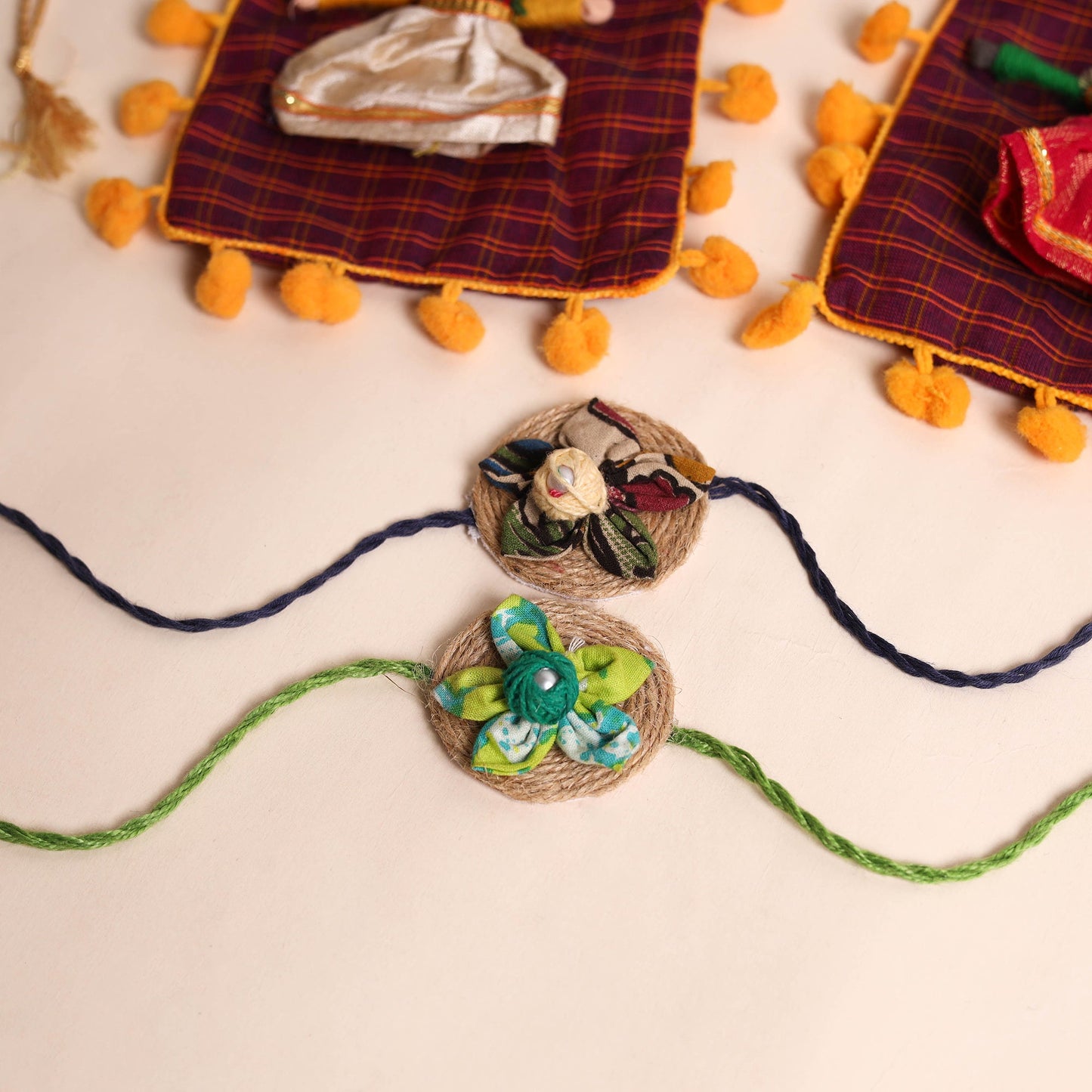  Handmade Fabric Flower Rakhi (Set of 2)