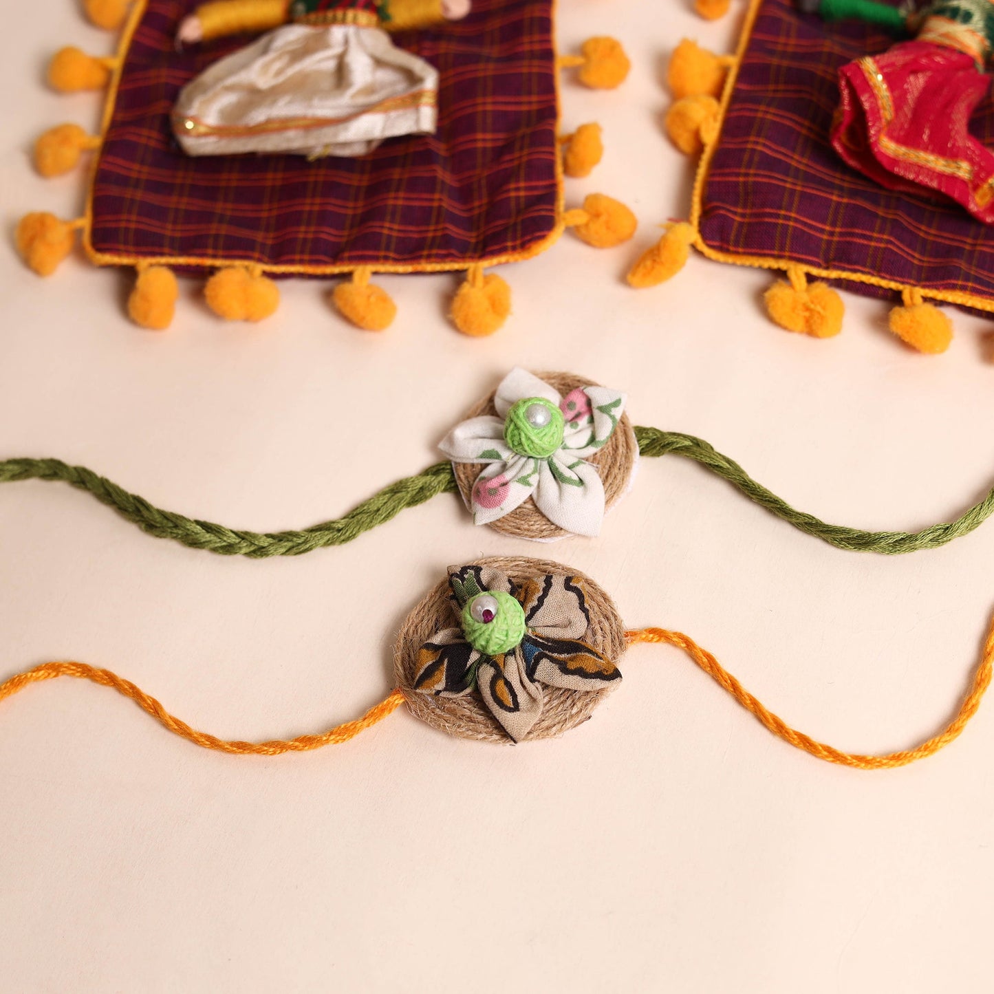  Handmade Fabric Flower Rakhi (Set of 2)