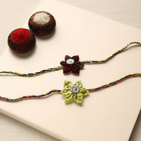  Handmade Fabric Flower Rakhi (Set of 2)