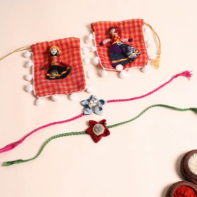  Handmade Fabric Flower Rakhi (Set of 2)