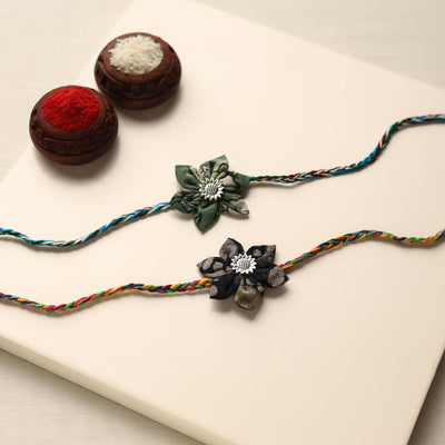  Handmade Fabric Flower Rakhi (Set of 2)