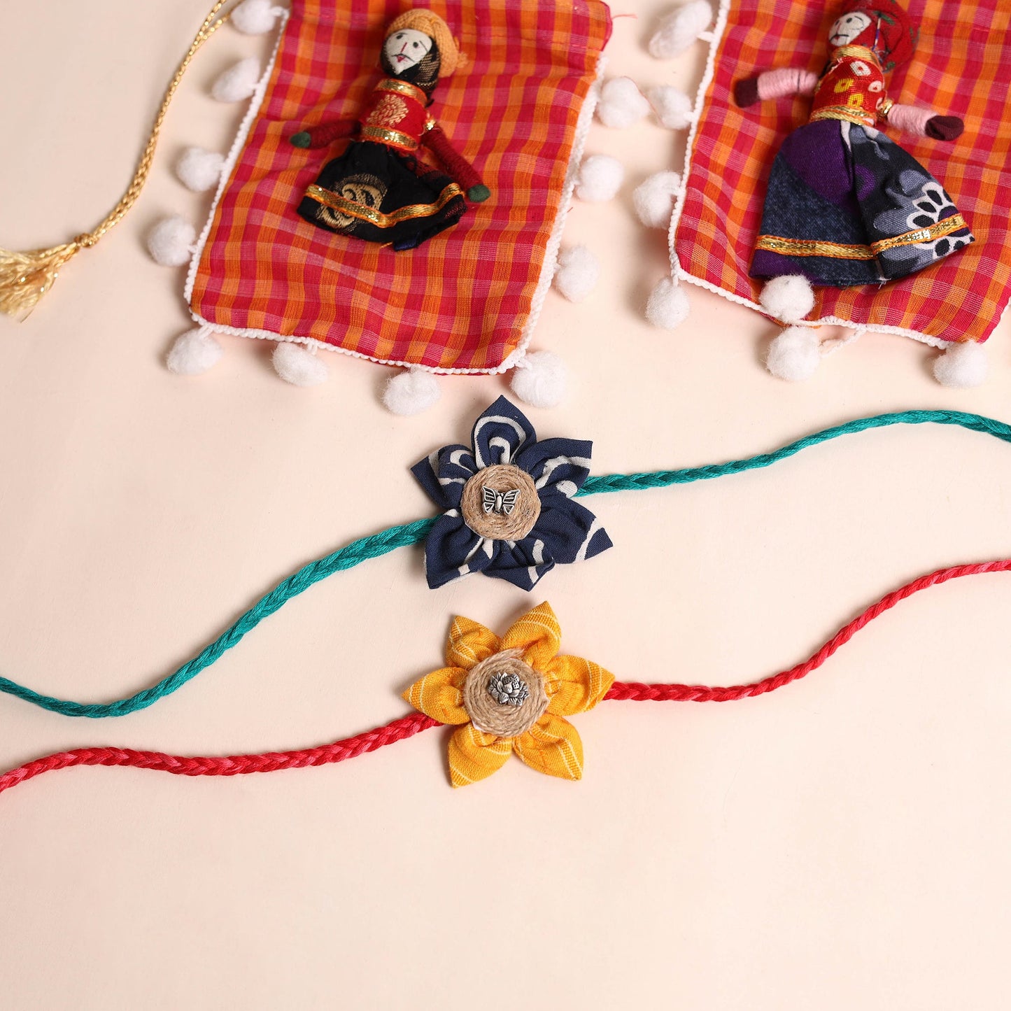  Handmade Fabric Flower Rakhi (Set of 2)