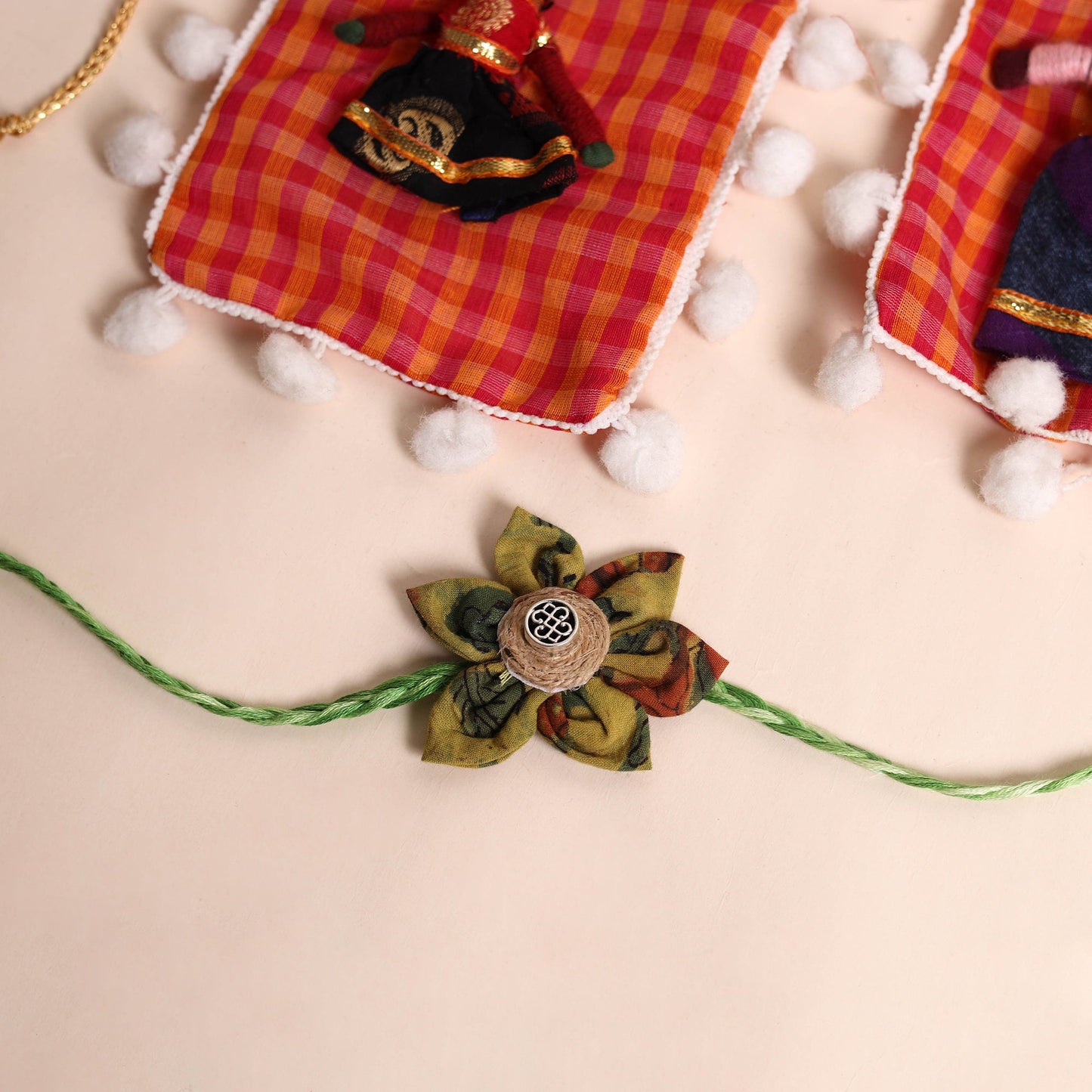  Handmade Fabric Flower Rakhi (Set of 2)