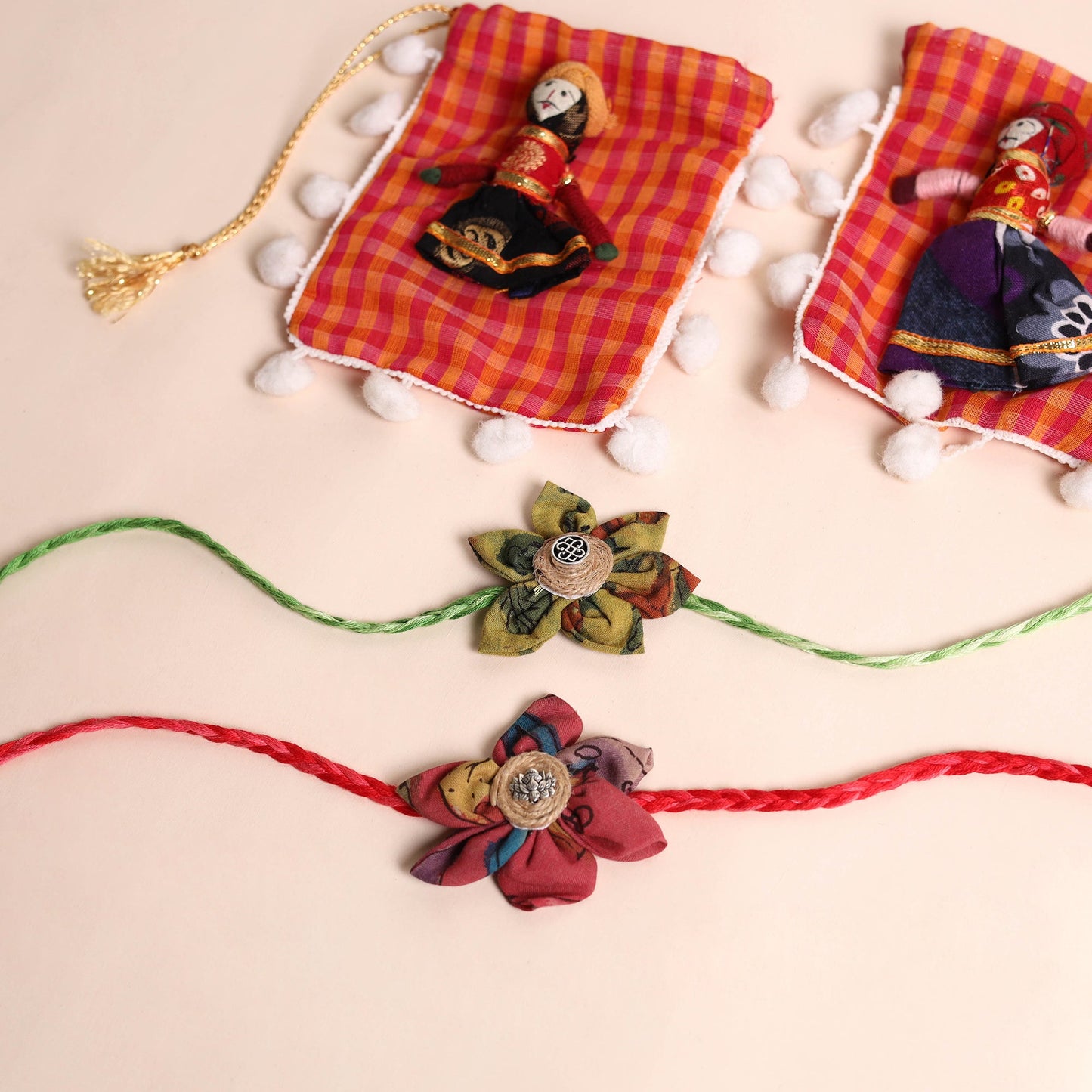  Handmade Fabric Flower Rakhi (Set of 2)