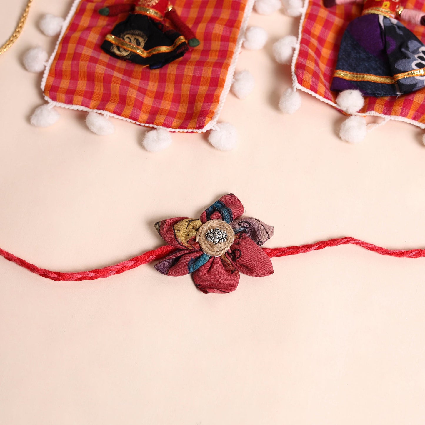  Handmade Fabric Flower Rakhi (Set of 2)