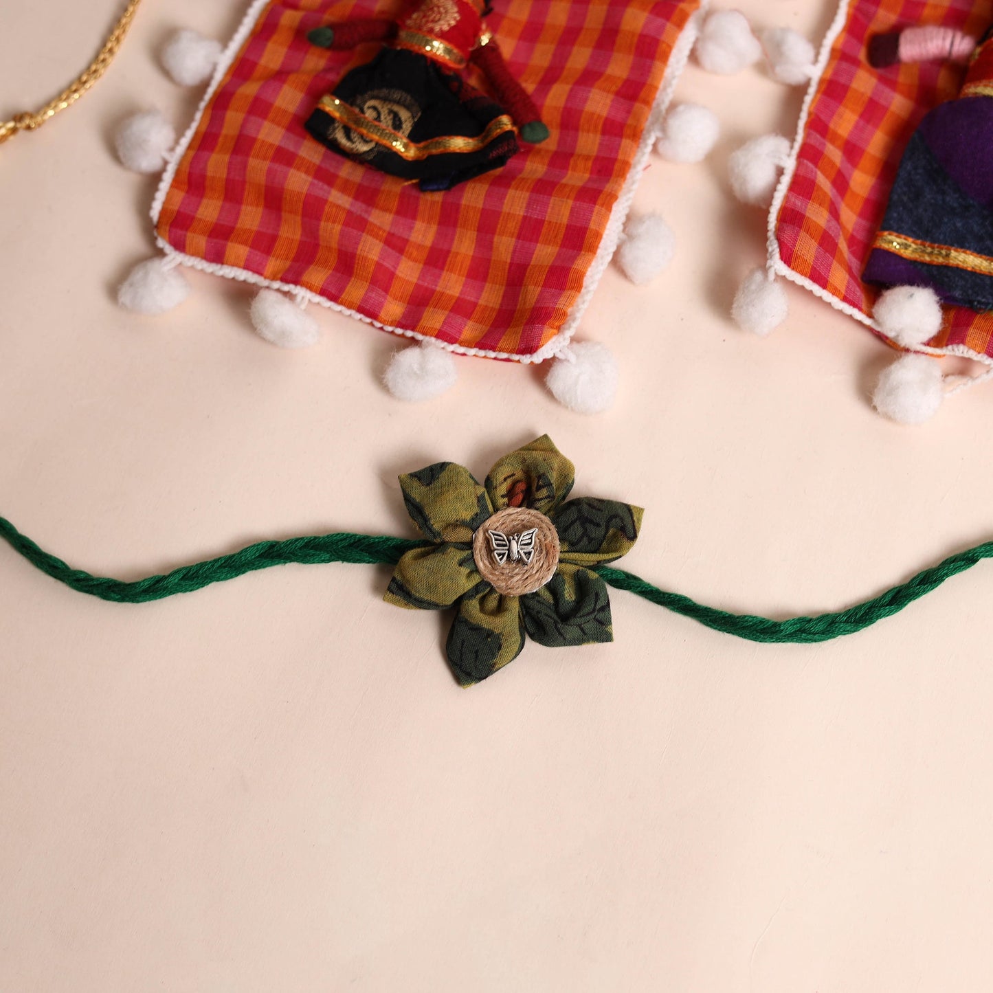  Handmade Fabric Flower Rakhi (Set of 2)
