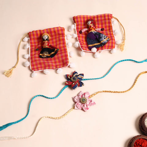  Handmade Fabric Flower Rakhi (Set of 2)